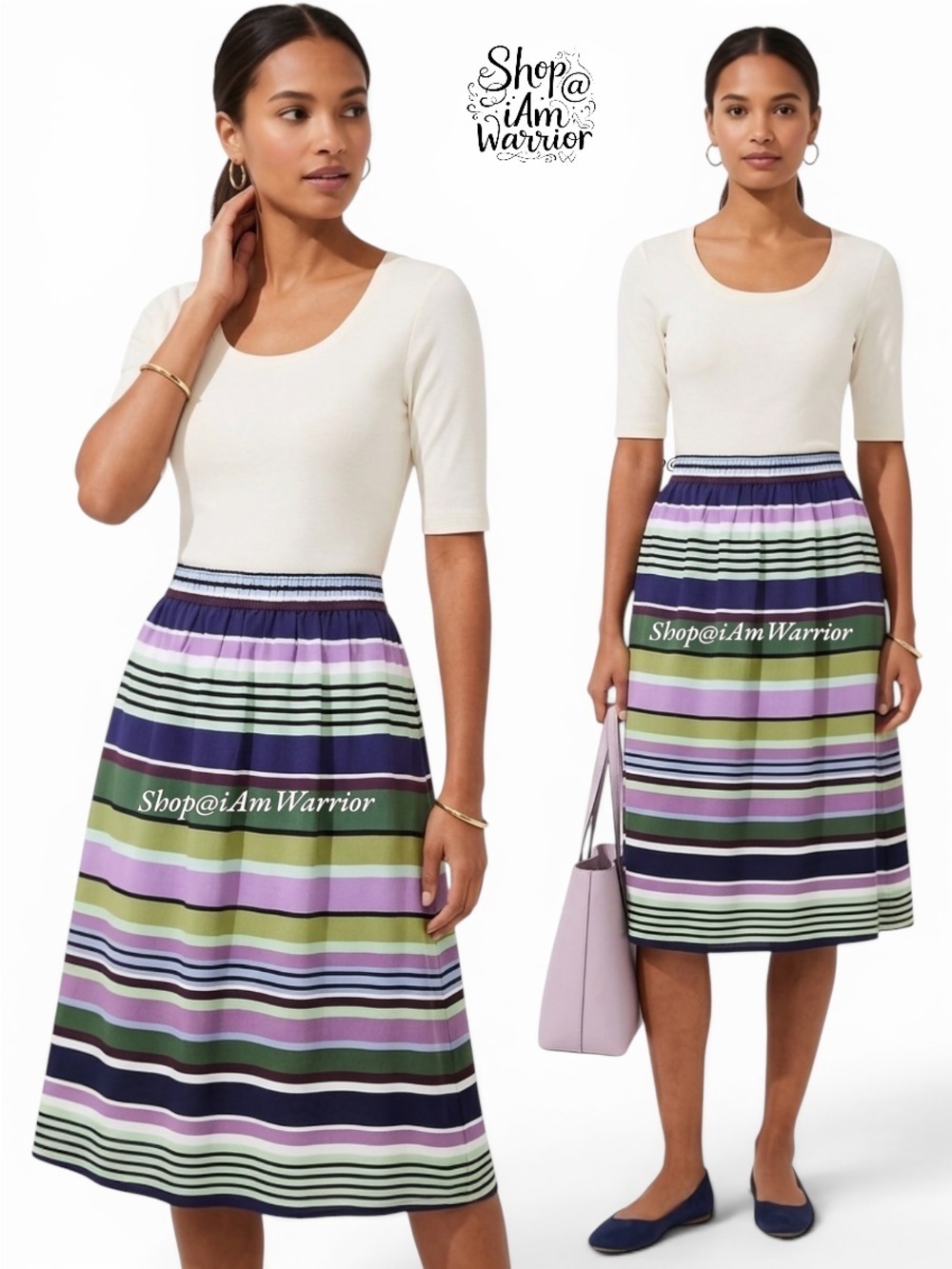 Loft multi-stripe pull-on midi skirt *shop@iamwarrior